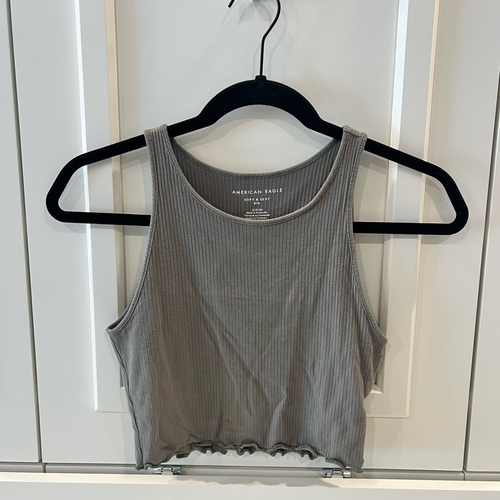 American Eagle Outfitters Green Ribbed Crop Tank Top